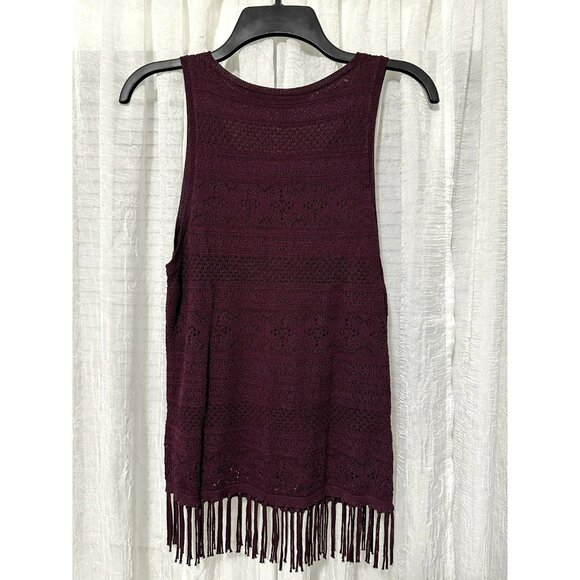 NWT White House Black Market Crochet Fringe Hem Burgundy Tank Top Size Small - Picture 3 of 9